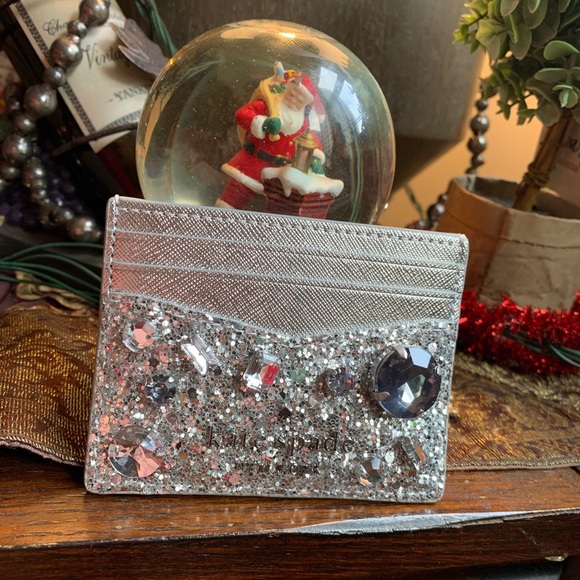 kate spade Accessories - Authentic KATE SPADE Metallic leather/glitter fabric crystals card case